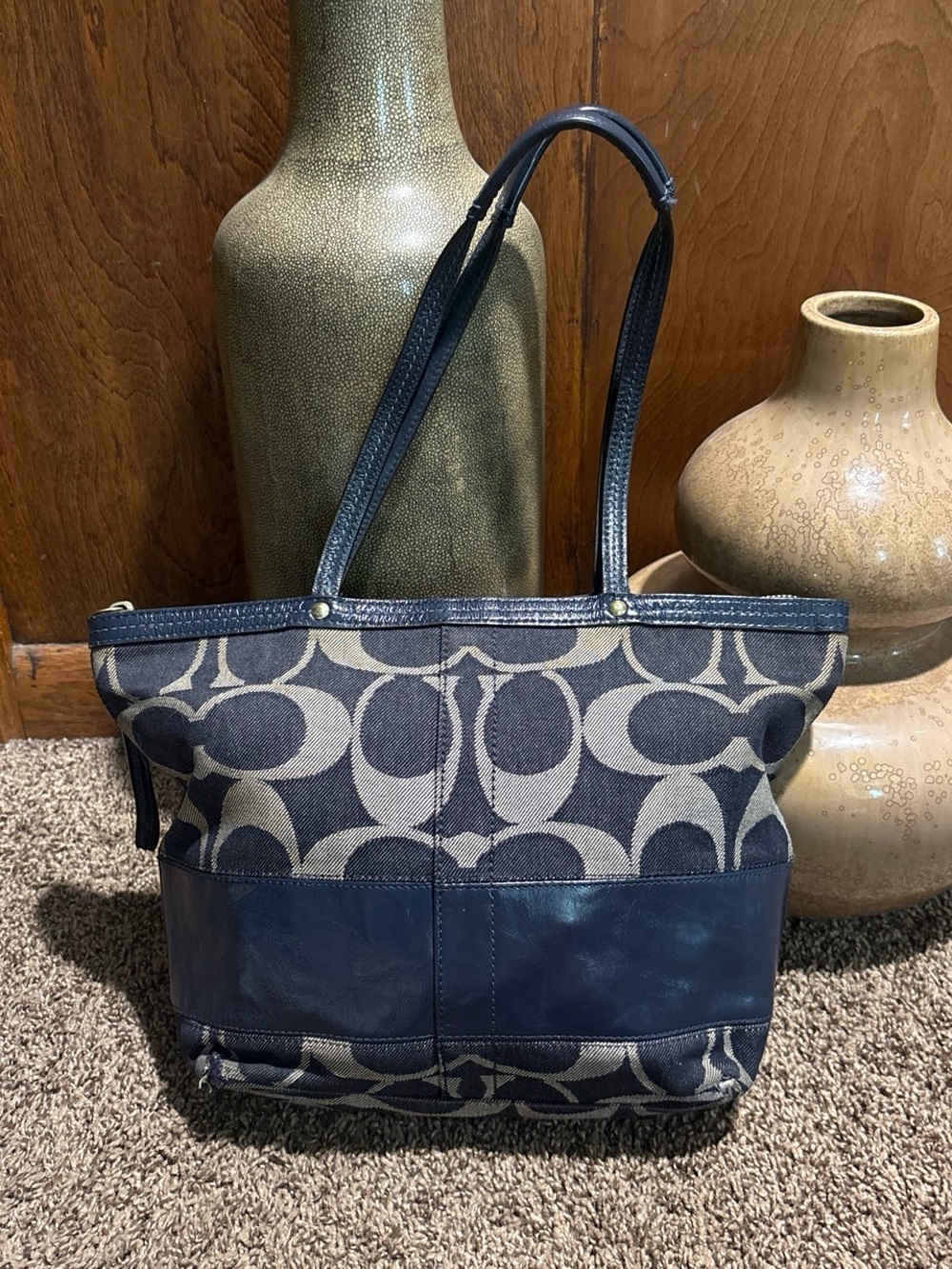 Y2K Coach Denim Signature Stripe Tote Bag 12546